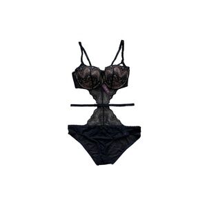Adore Me Kenzley Black Lace Demi Bodysuit Lingerie-Size Large